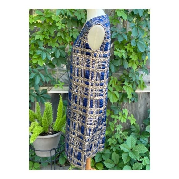 Vintage 50s Gold Metallic Brocade MIDI Dress Formal Cleopatra - Picture 4 of 10